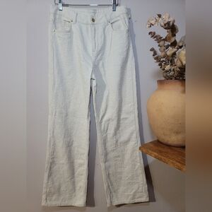 Vintage Insp. Cream Paisley Jacquard Textured Pant Sz 6 Cotton Coastal Festival